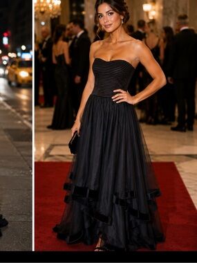 Blondie Nites Strapless Black Layered Tulle Gown